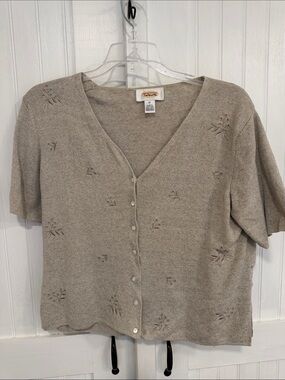 Talbots Taupe Short-Sleeve Knit Button Cardigan size 12 (fits like a medium)